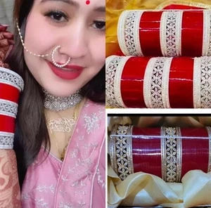 Indian Red Designer Chura Bridal Punjabi Choora Traditional Jewellery Chuda Set - Picture 1 of 7