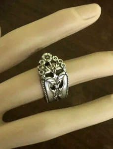 Anello a cucchiaio "Lucene's Lace" fatto a mano Estate Find, Sterling, - Foto 1 di 12