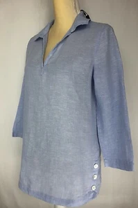 Tahari Women Tunic Blouse Shirt Top Small 100% Linen Lagenlook Blue New - Picture 1 of 11