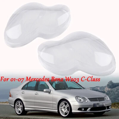 Par de cubiertas de lente de faros aptas para Mercedes-Benz Clase C W203 2001-2007 Foto 1 de 4