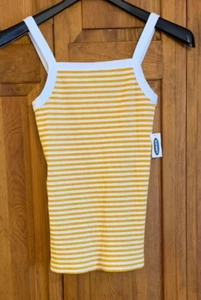 NUEVA camiseta sin mangas a rayas para mujer azul marino blanco y amarillo - S calce ajustado - Imagen 1 de 4