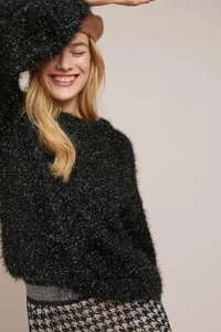 Suéter Pullover Negro Brillo Anthropologie Langres Nuevo con Etiquetas - Imagen 1 de 2