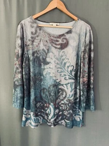 Coldwater Creek Crinkle Top Gr. XL blau grau geblümt 3/4 Arm künstlerisch Base Layer - Bild 1 von 14