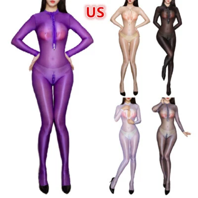 Женские прозрачные чулки масло блестящий тела чулки полный боди сексуальный колготки - Изображение 1 из 4