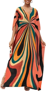 Kaftan Dresses for Women V Neck Batwing Sleeve plus Size Caftans Swimwear Coveru - Picture 1 of 12