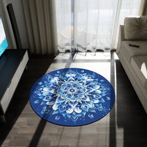 Blue Mandala Round Rug, Boho Chic Home Decor, Room Carpet, Bedroom Floor Rug - Picture 1 of 6
