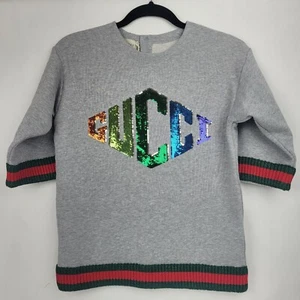 Gucci Kid's Gray Cotton Web Sequin Sweatshirt 10J Ladies' XS 518558 1225 - Picture 1 of 9