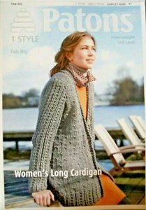 Patons Fab Big Knitting Pattern 4040, Women's Long Cardigan, Intermediate - Picture 1 of 2