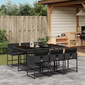 7 Piece Garden Dining Set with Cushions Black Poly Rattan - Picture 1 of 1