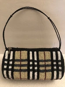 Vintage All beaded Plaid Pattern Round Evening Bag - Picture 1 of 12