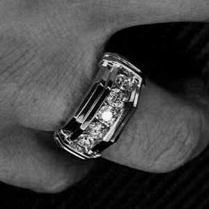 3Ct Round Cut Lab-Created Diamond Wedding Band Ring Men's 14K White Gold Plated - Picture 1 of 4