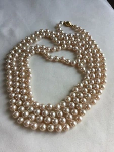 "Collar de perlas de imitación Marvella vintage 54"" largo con cuentas broche tono oro blanco" - Imagen 1 de 10