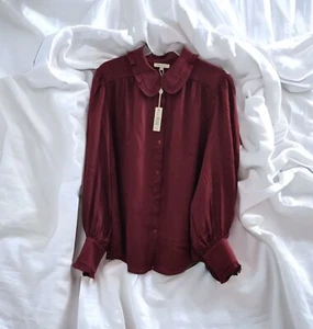 Max Studio Women’s Wine Color Shirt Sz XL Button Down Ruffles Collared NWT $128 - Picture 1 of 3
