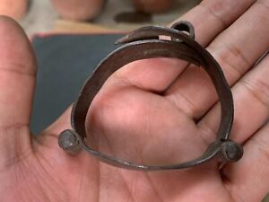 1870's Antique Old Hand Forged Rustic Iron Metal Clamp Slave Handcuff Clamp
