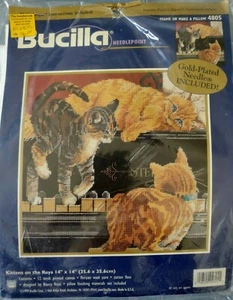BUCILLA ~ “Kittens on the Keys” ~ NEEDLEPOINT KIT ~ #4805 ~ 14" x 14" - Picture 1 of 5