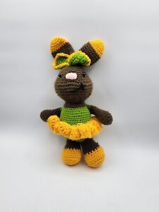 Vintage Handmade crochet bunny in dress 14inches