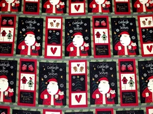 BTY*COUNTRY CHRISTMAS PATCHWORK SANTA-FACE MASKS COTTON FLANNEL FABRIC 42X36" - Picture 1 of 1