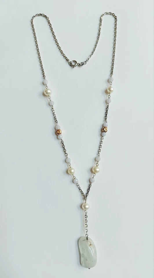 collana in argento 925 con acquamarina, calcedonio e perle bianche  - Immagine 1 di 3