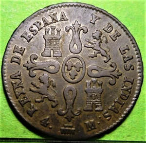 Rara, ISABEL II, 4 Maravedis, 1836, SEGOVIA, Aureo & Calico.78, MBC/MBC+, Cu - Picture 1 of 2