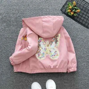 New Girls' Autumn/Winter Children's Hooded Coat Sequin Butterfly Zipper Jacket - Picture 1 of 20