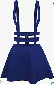 Urban CoCo Womens Pleated Short Braces Suspenders Straps Navy Blue Skirt Dress - Picture 1 of 4