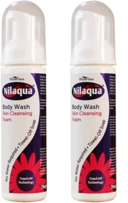 WATERLESS Nilaqua Body Wash Skin Cleansing Foam 70MLx2 Pack No Water No Rinsing Towel Off