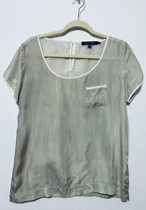 Robert Kitchen Womens Medium Light Brown Silk Top Front Pocket Boho - Picture 1 of 7