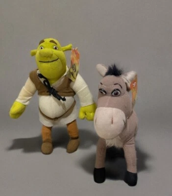 Peluche vintage Shrek 2 burro y Shrek 2004 Nanco Dreamworks - nuevo con etiquetas Foto 1 de 4