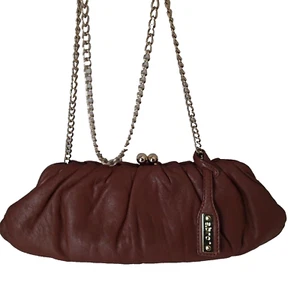 Abro Soft Leather Clutch Bag Handbag Purse shoulder gold tone chain brown - Picture 1 of 18