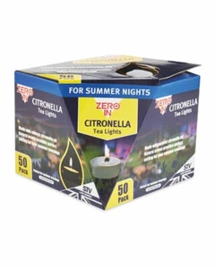 Zero In Citronella Tea Lights Outdoor Garden Candles 50 Pack - Picture 1 of 2