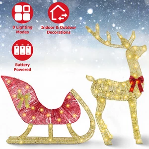 2D Lighted Christmas Reindeer with LED Lights Outdoor Holiday Yard Decoration - Picture 1 of 14