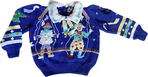 Berek Marta New York Clown Circus Party Wearable Art Blue Sweater Sz 6 Kids - Picture 1 of 8