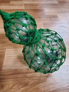 Glass Fishing Float Buoy Ball Vintage Japanese set of 2 dia. 15cm 18cm Net Gourd - Picture 1 of 4
