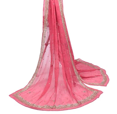 Sushila Vintage Rosa Dupatta 100% Pura Gasa Seda Cuentas a Mano Estola Larga Envoltura Foto 1 de 4