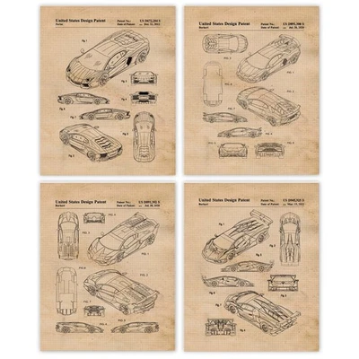 Classic Super Car Patent Prints, 4 (8x10) Art Decor Home Work Lamborghini Office - Image 1 of 4