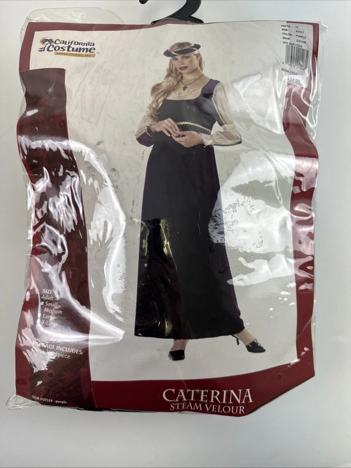 California Costume Caterina Steam Velour Dress Purple Headpiece Womens Medium - Image 1 of 4