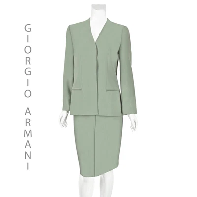 GIORGIO ARMANI Vintage Sage Green 4-Season Wool Skirt Suit, Size US 2, XS - Image 1 of 4