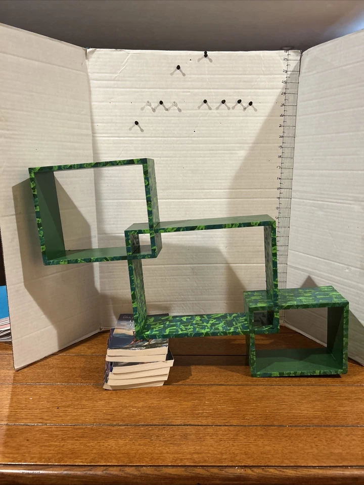 Vintage Large Wood Wooden Interlocking Wall Shelves MCM 25” X 19” X 4” Green - Image 1 of 4