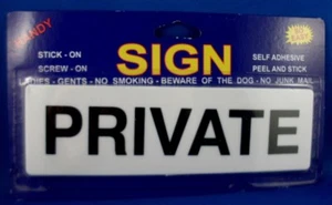 CLEARANCE!! New HANDY 20cm x 6cm PRIVATE Adhesive STICK-ON Door/Wall SAFETY SIGN - Picture 1 of 7
