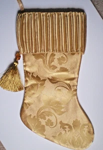 CHRISTMAS STOCKING SATIN FABRIC WITH TASSEL RIBBED TOP EXCELLENT 18" - Picture 1 of 5