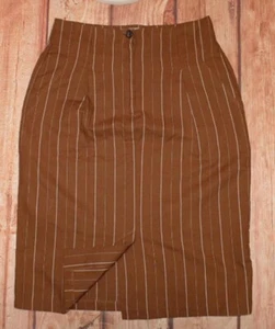 Principles Ladies Striped Straight Skirt Brown High Rise 55% Linen UK 14 - Picture 1 of 7