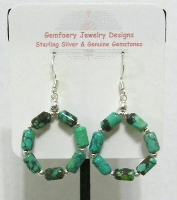 NUEVO: NUBE plata de ley MTN. Pendientes colgantes de aro TURQUESA #8... Hechos a mano en EE. UU. Foto 1 de 4