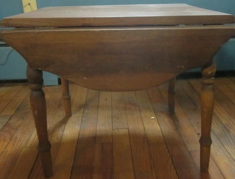 Antique VINTAGE   Wooden  Child's DINING TABLE ROUND FOLD DOWN DROP LEAF Cover