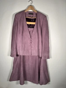 Ladies Jacques Vert UK 16 Jacket Skirt Suit 2pc Outfit Faux Suede Effect Purple - Picture 1 of 15