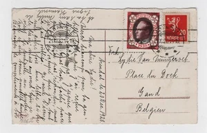 NORWAY 1928 TB SEAL TIED ON CARD TO BELGIUM - Picture 1 of 2