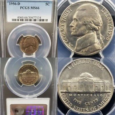 Extremadamente BONITO 1956-D Jefferson Nickel PCGS MS-66 5c CINCO DISPONIBLES Foto 1 de 4