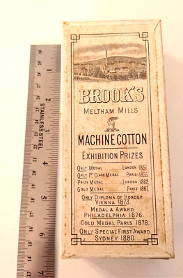 Antique Brooks Meltham Mills White Glace Cotton Machine Thread Box of 5  #23108 - Image 1 of 4