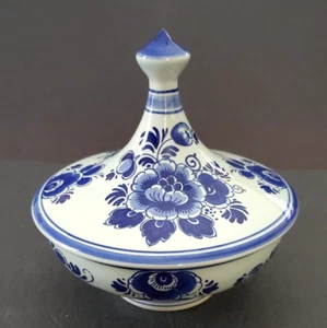 Plato de caramelo y tapa Delft de colección #963/azul y blanco/artesanal Holanda 6" de alto - Imagen 1 de 11