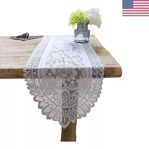 2 Pack White Cotton Crochet Lace Table Runner Dresser Scarf Doilies 13" X 44 - Picture 1 of 4