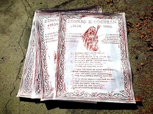 EDDIE COCHRAN Large Brass Grave Rubbing LIMITED & NUMBERED 60th Anniversary #3/5 - Picture 1 of 8